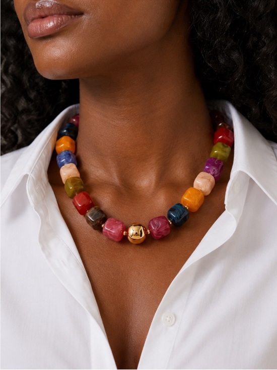 Anthropologie Jewelry - New! Coastal Colorful Beaded Chunky Statement Necklace NWOT